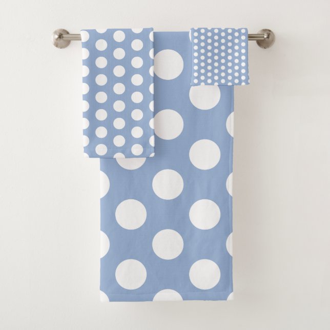 Classic White Polka Dots on Soft Blue Bath Towel Set (Insitu)
