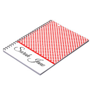 Classic white Red Polka dots pattern monogrammed Notebook