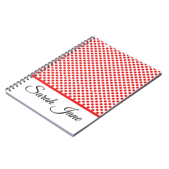 Classic white Red Polka dots pattern monogrammed Notebook (Left Side)