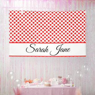 Classic white Red Polka dots   Personalised name Banner