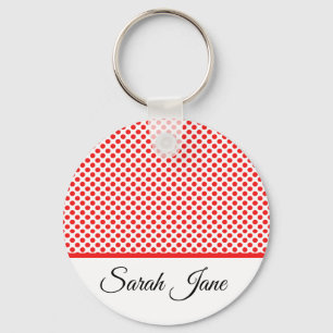 Classic white Red Polka dots Personalised name Key Ring