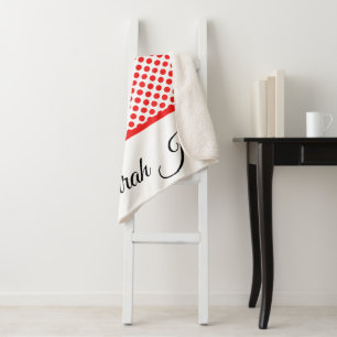Classic white Red Polka dots   Personalised name Sherpa Blanket