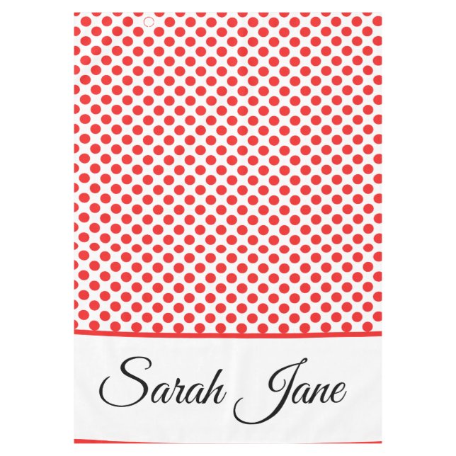 Classic white Red Polka dots | Personalised name Tablecloth (Front)