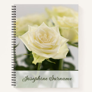 Classic White Rose Flowers Photograph Custom Name Notebook