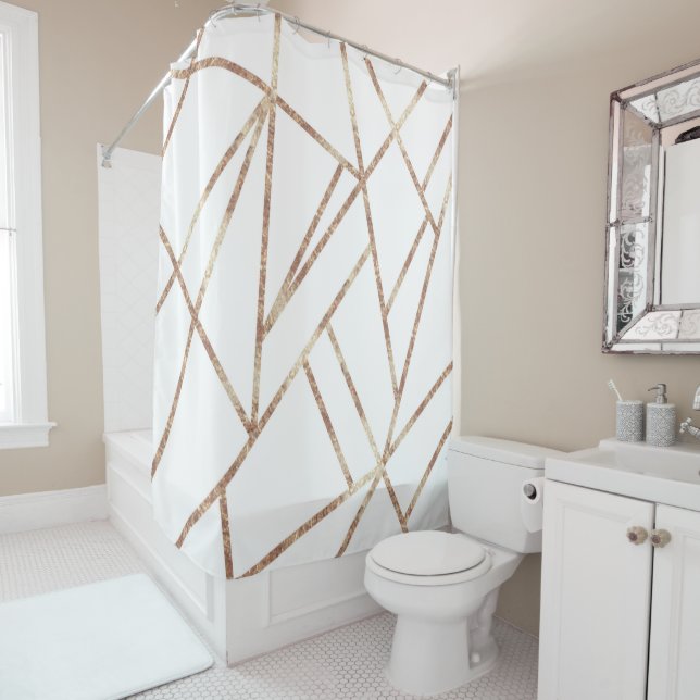 Classic White Rose Gold Geo #1 Shower Curtain (In Situ)