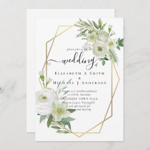 Classic White Rose Greenery Gold Wedding