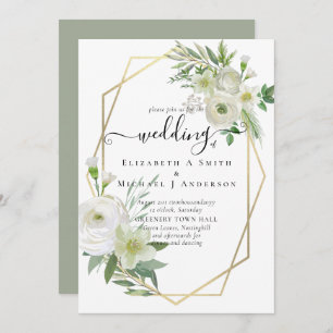 Classic White Rose Greenery Gold Wedding