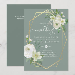 Classic White Rose Greenery Gold Wedding