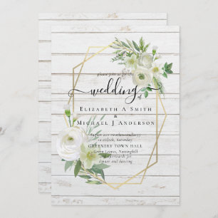 Classic White Rose Greenery Gold Wedding