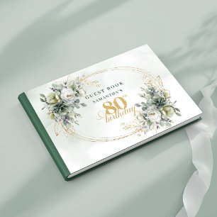 Classic White Roses Eucalyptus 80th Birthday Book