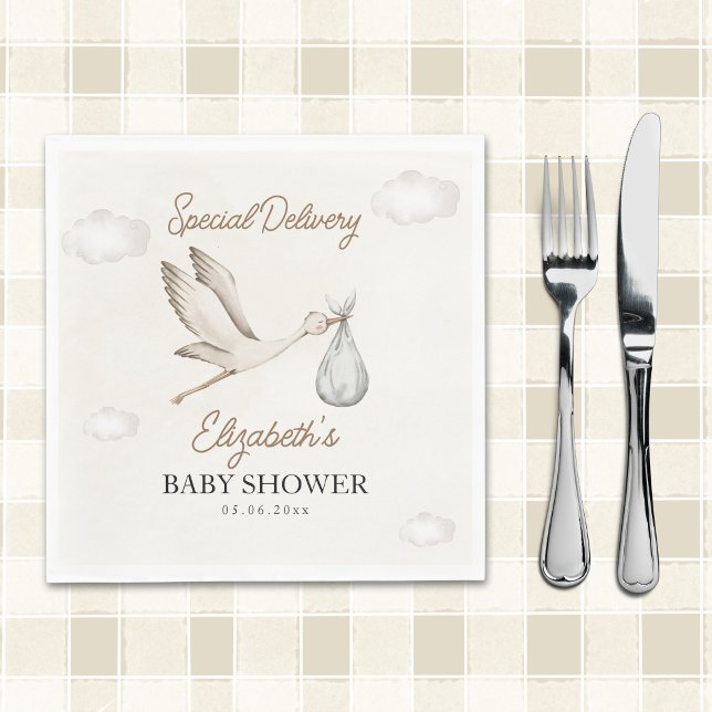 Classic White Stork Baby Shower Neutral Napkin (Creator Uploaded)