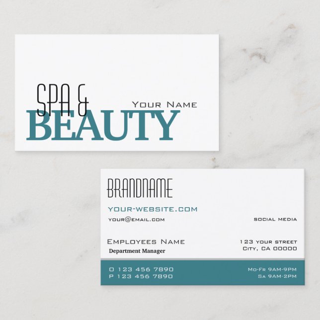 Classic White Teal Stylish Simple and Professional Business Card (Front/Back)
