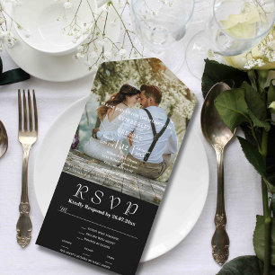 Classic White Text Black Large Photo Website Email All In One Invitation