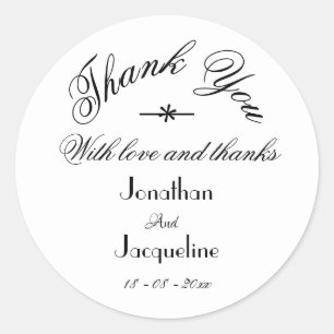 Classic White Thank You Custom Names Cute Wedding Round Sticker