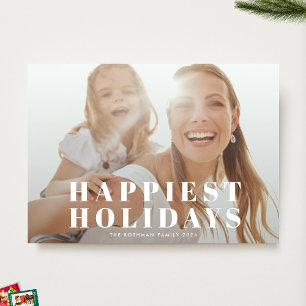 Classic White Typography Photo HAPPIEST Christmas Holiday Card