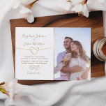 Classic White Wedding Invitation with Photo<br><div class="desc">Announce your union with understated classic elegance using our Simple White Wedding Invitation. Featuring modern calligraphy script against pristine white, it sets a tone of refined simplicity. Enhanced by a romantic gold rope heart and your cherished photo, it's the perfect match for your 'Tying The Knot' theme, inviting guests to...</div>