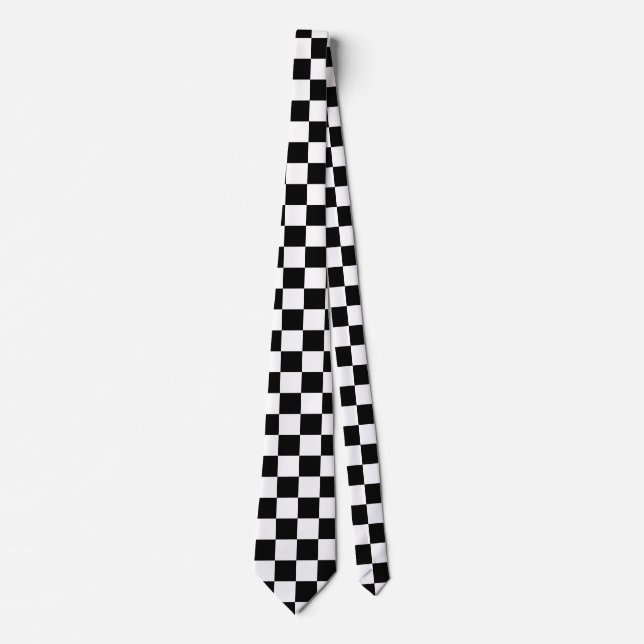 Classic White with Black Square Pattern Neck Tie (Front)