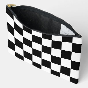 Classic White with Black Square Style Pattern Accessory Pouch