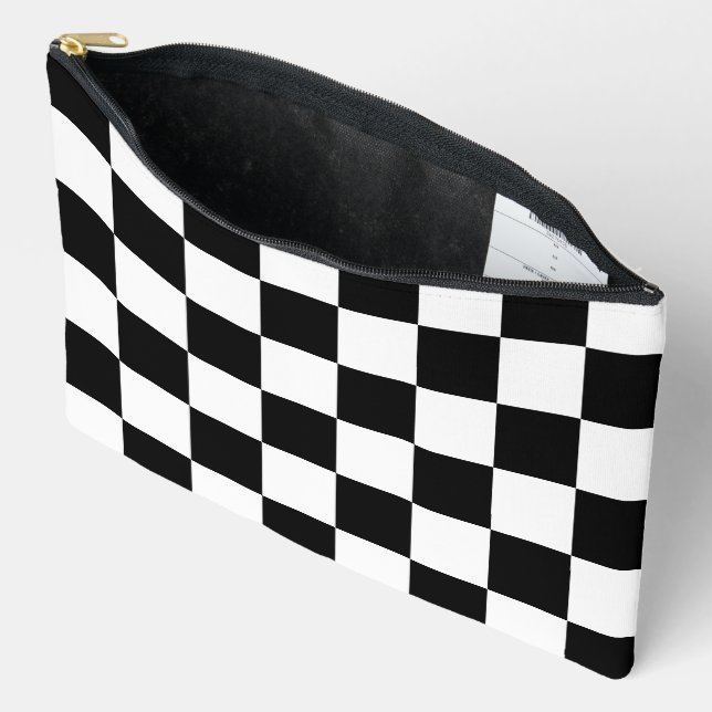 Classic White with Black Square Style Pattern Accessory Pouch (Open)