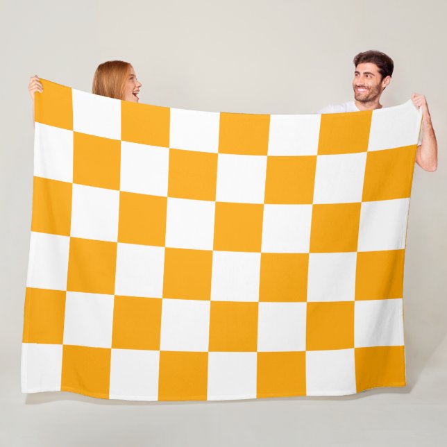 Classic White with Bright Orange Square Style Fleece Blanket (In Situ)