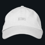 Classic White with Embroidered Bold King Cute Cap<br><div class="desc">Enjoy both style and comfort with this white cotton cap,  featuring "King" text embroidered across the front. Adjustable and lightweight,  it's a great addition to your casual wardrobe.</div>