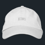 Classic White with Embroidered Bold King Cute Cap<br><div class="desc">Enjoy both style and comfort with this white cotton cap,  featuring "King" text embroidered across the front. Adjustable and lightweight,  it's a great addition to your casual wardrobe.</div>