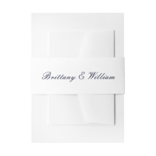 Classic White with Navy Blue Script Belly Band Invitation Belly Band