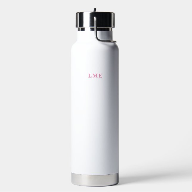 Classic White with Pink Monogram Water Bottle (Left)