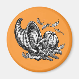 Classic Wicker Cornucopia Black White Illustration Magnet