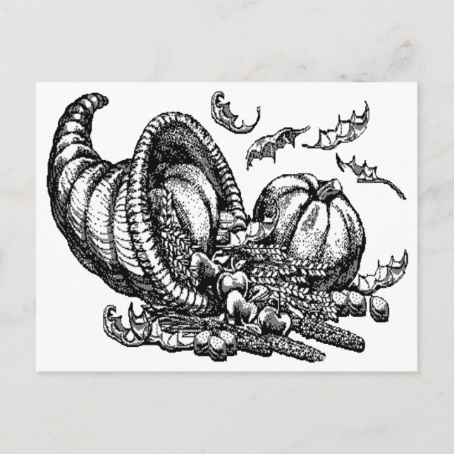Classic Wicker Cornucopia Black White Illustration Postcard (Front)