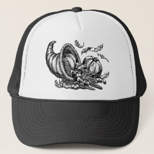 Classic Wicker Cornucopia Black White Illustration Trucker Hat