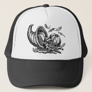 Classic Wicker Cornucopia Black White Illustration Trucker Hat