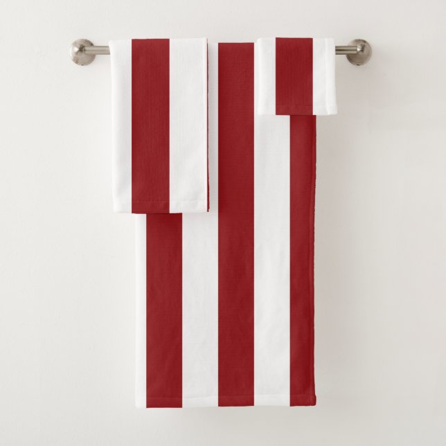 Classic Wide Stripes, Red and White Bath Towel Set (Insitu)