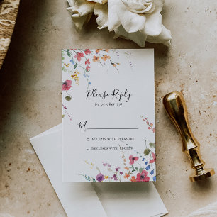 Classic Wild Colorful Floral Wedding RSVP Card