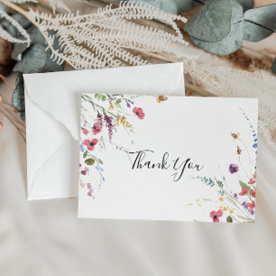 Classic Wild Colourful Floral Flat Wedding Thank You Card