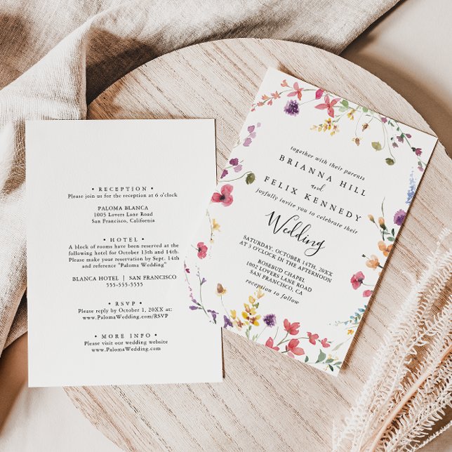 Classic Wild Colourful Floral Front & Back Wedding Invitation (Creator Uploaded)