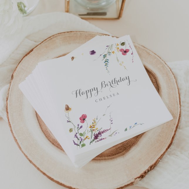 Classic Wild Colourful Floral Happy Birthday Napkin (Creator Uploaded)