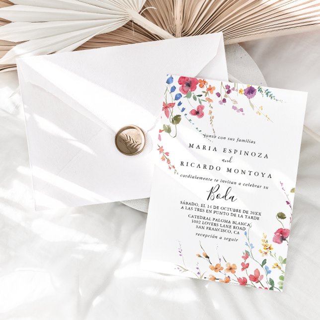 Classic Wild Colourful Floral Spanish Wedding Invitation (Creator Uploaded)