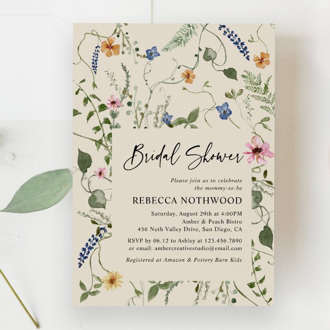 Classic Wild Florals Boho Beige Bridal Shower Invitation (Creator Uploaded)