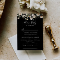 Classic Wildflower Black Wedding Menu Choice RSVP