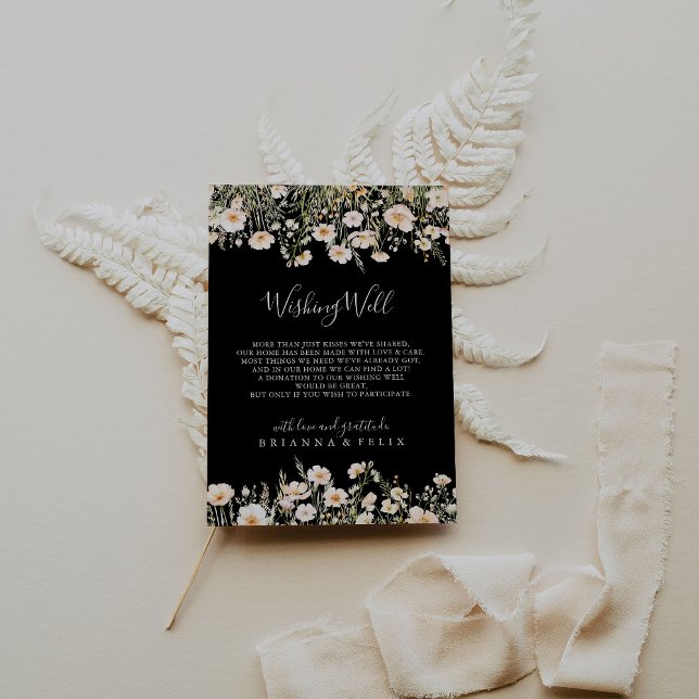Classic Wildflower Black Wedding Wishing Well Enclosure Card (Creator Uploaded)