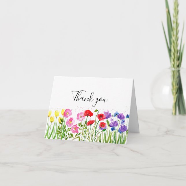 Classic Wildflower Floral Wedding Thank you  Card (Front)