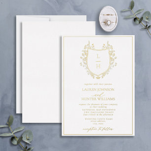 Classic Wildflower Monogram Crest Wedding Gold