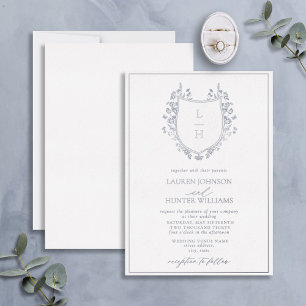 Classic Wildflower Monogram Crest Wedding Silver