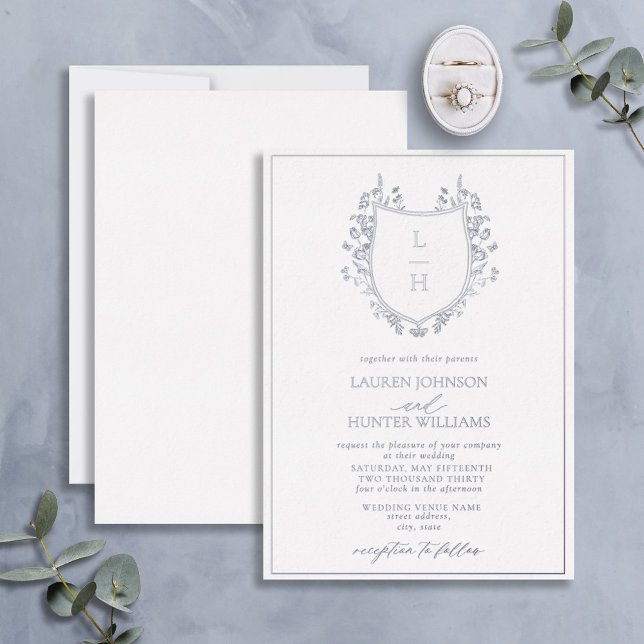 Classic Wildflower Monogram Crest Wedding Silver (Creator Uploaded)