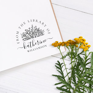 Classic Wildflowers Name Script Custom Library Rubber Stamp