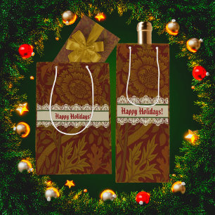  Classic William Morris Gold Holiday  Wine Gift Bag
