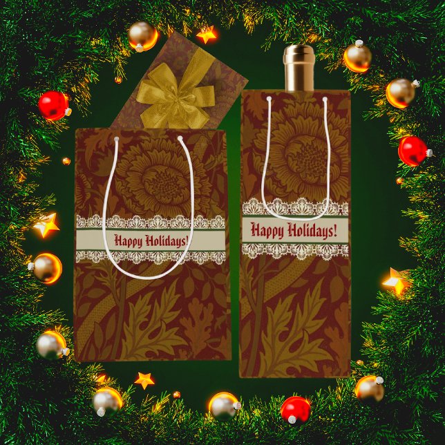  Classic William Morris Gold Holiday  Wine Gift Bag (Gift bags are perfect for hostess gifts!)