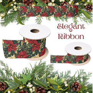 Classic William Morris Inspired Poinsettia Satin Ribbon