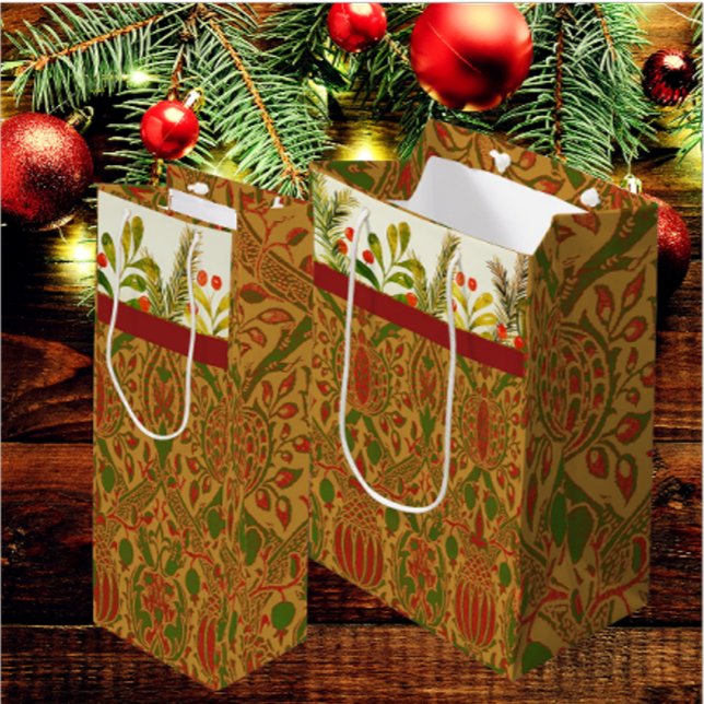 Classic William Morris Personalised Christmas Wine Gift Bag (Gift bags in 3 sizes)
